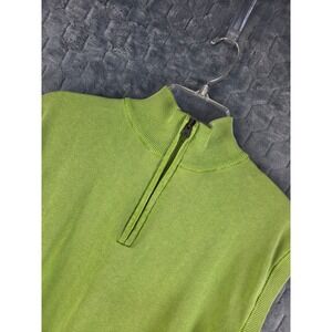 FX Fusion Mens Large Lime Green 100% Cotton Quarter Zip Mock Neck Sweater Vest